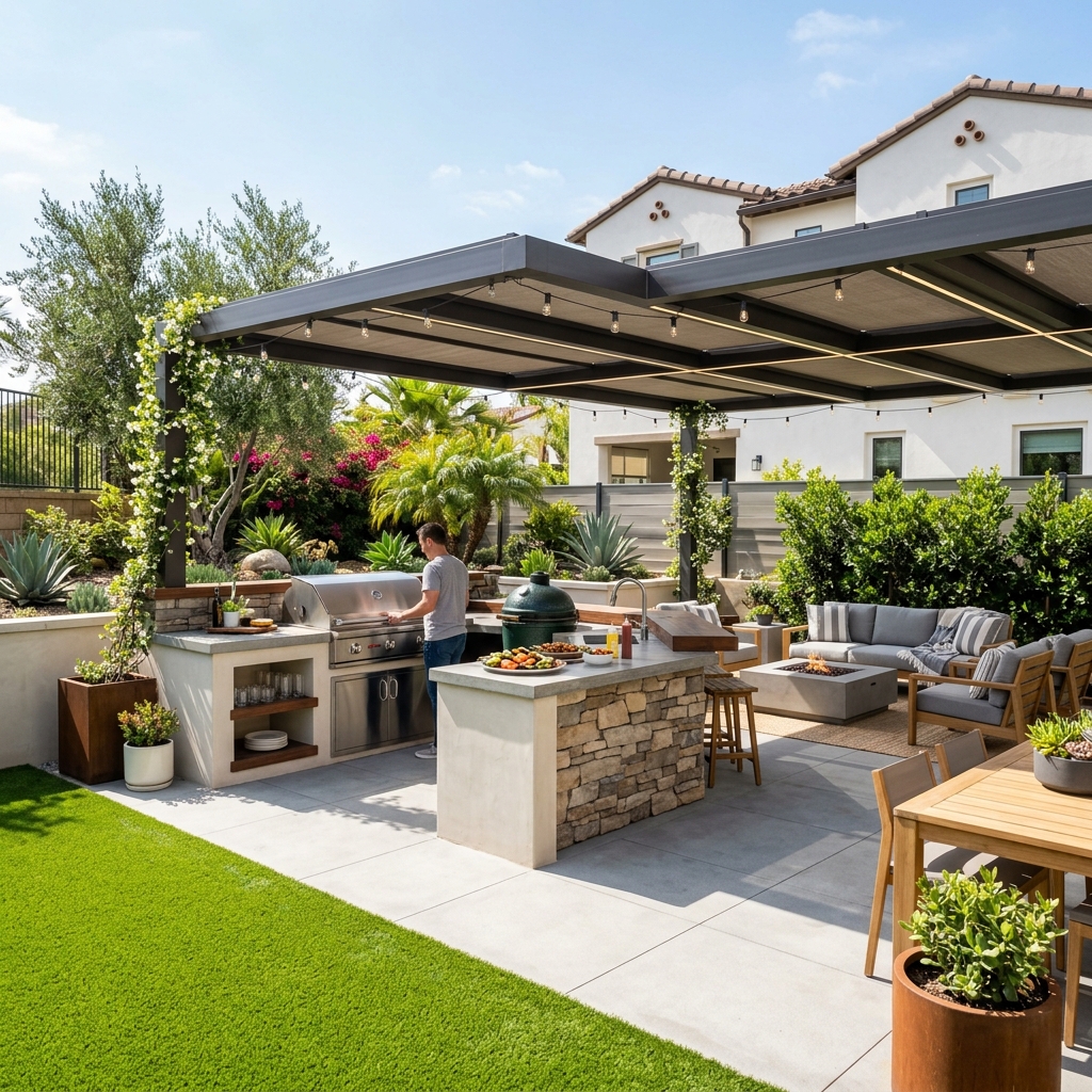 Custom Outdoor BBQ Station and Professional Artificial Turf Installation