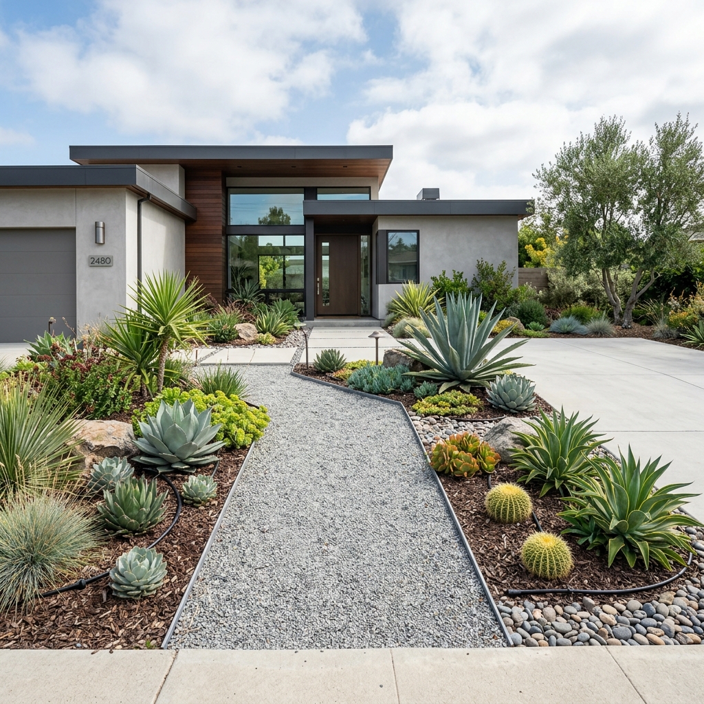 Water-Efficient Irrigation Sprinkler System and Low-Water Landscape Design